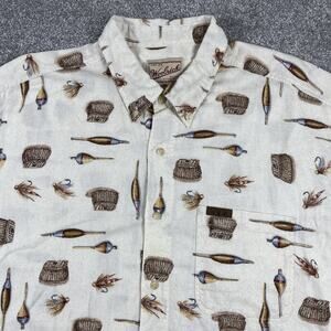 Woolrich Button Up Shirt Mens Extra Large Fishing Novelty Print Lure Bobber